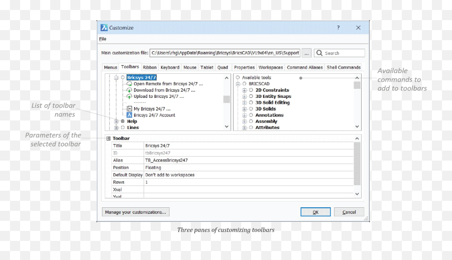 Customize Toolbars And Button Icons - Customizing Bricscad P8 Vertical Png,Toolbars Icon