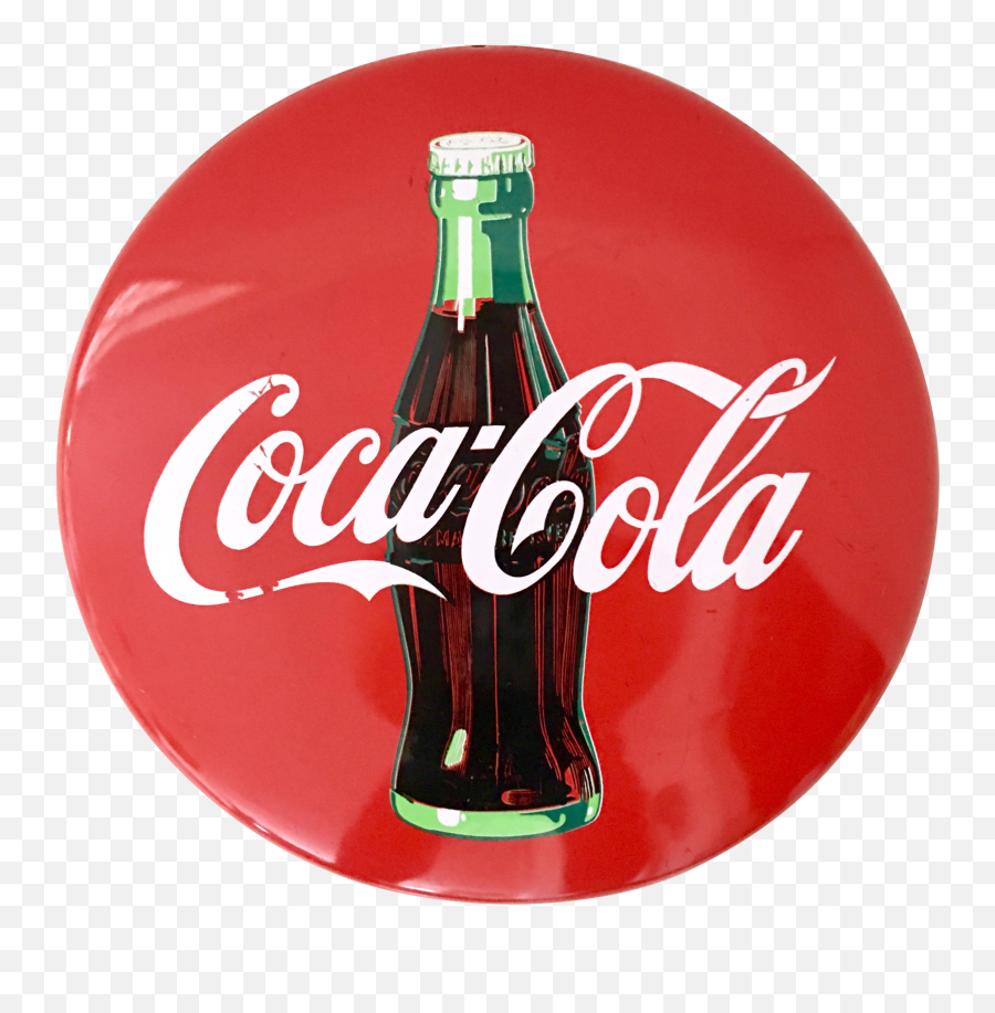 20th Century Coca - Cola Enamel Iron Button And Bottle Advertising Sign Coca Cola Logo Png,Coca Cola Company Logo