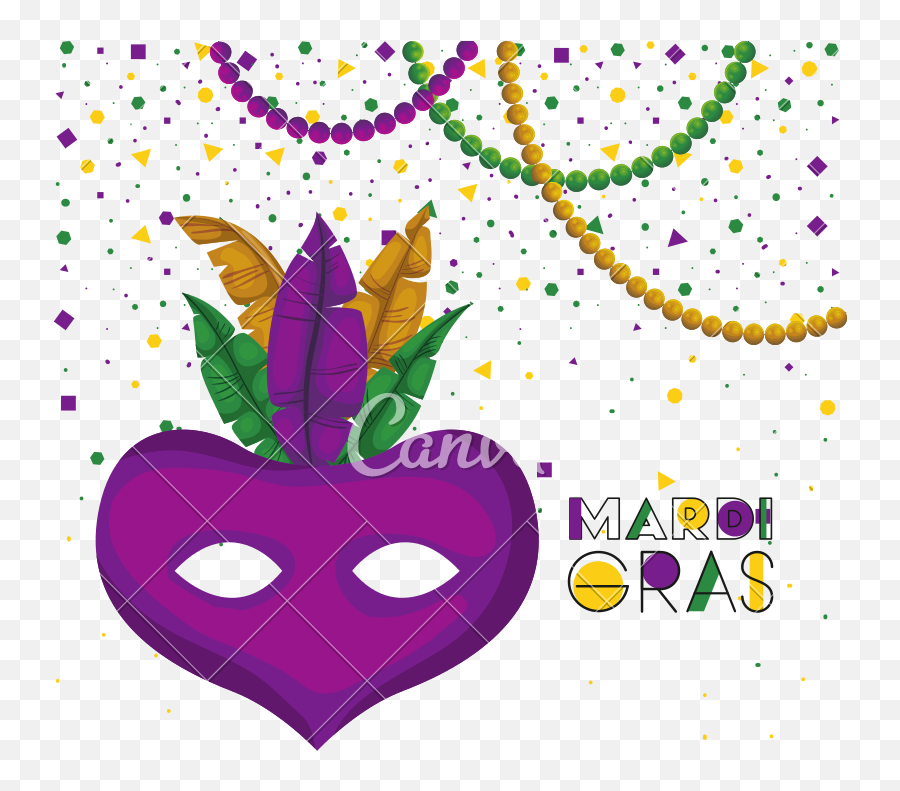 Mardi Gras Poster With Purple Carnival Mask Colorful - Collane Carnival Png,Confetti Background Transparent