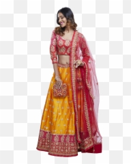 Download Hd Pink And Saffron Lehenga Set - Silk Transparent Silk Png,Silk Png