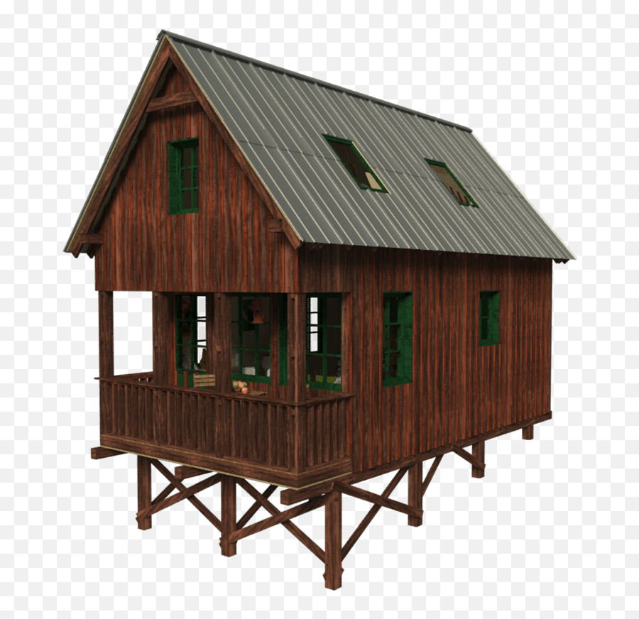 Tiny House With Loft Over Porch - Small Cabin On Piers Png,Small House Png