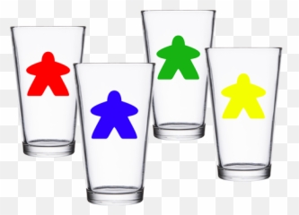 Set Of 4 Meeple Pint Glasses - Beer Glassware Png,Meeple Png