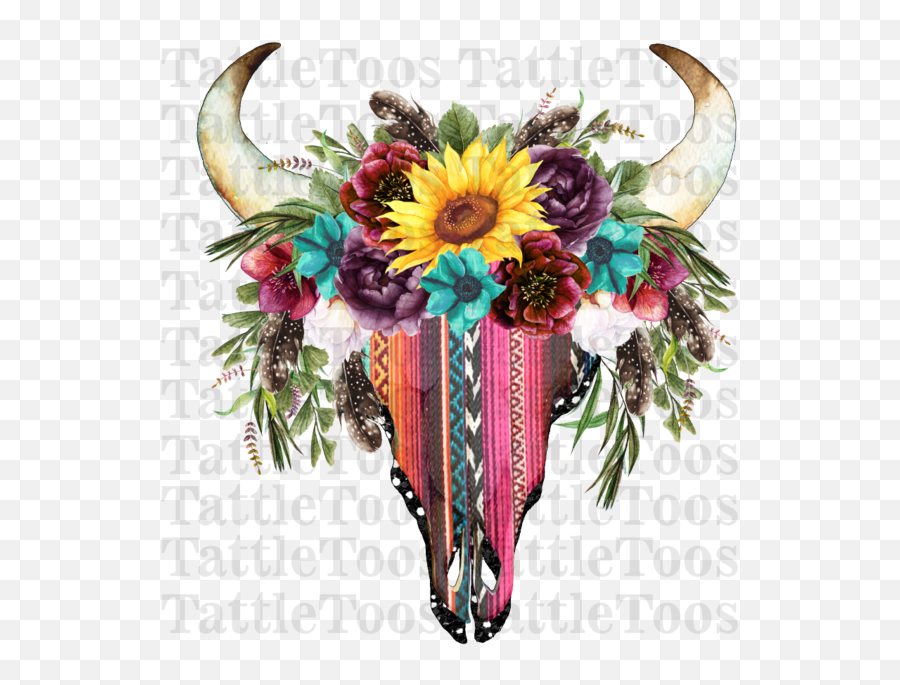 Serapefloral Bull Skull - Cow Skull With Flowers Png,Cow Skull Png
