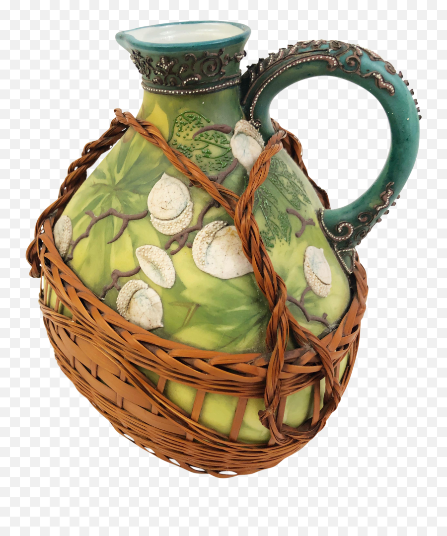 Nippon Japanese Porcelain Ewer With Maple Leaf Mark Green U0026 Beige Acorn Motif 1891 - 1921 Ceramic Png,Acorn Transparent Background