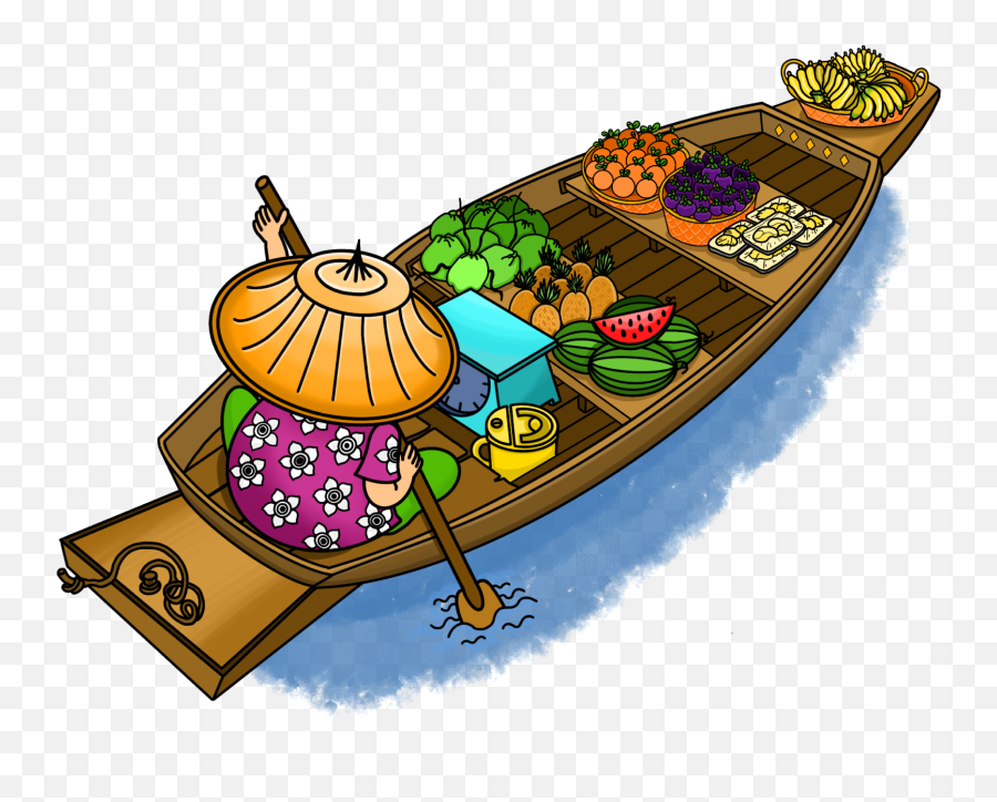 Authentic Thai Boat - Market In Boat Cartoon Png,Cartoon Boat Png - free  transparent png images 