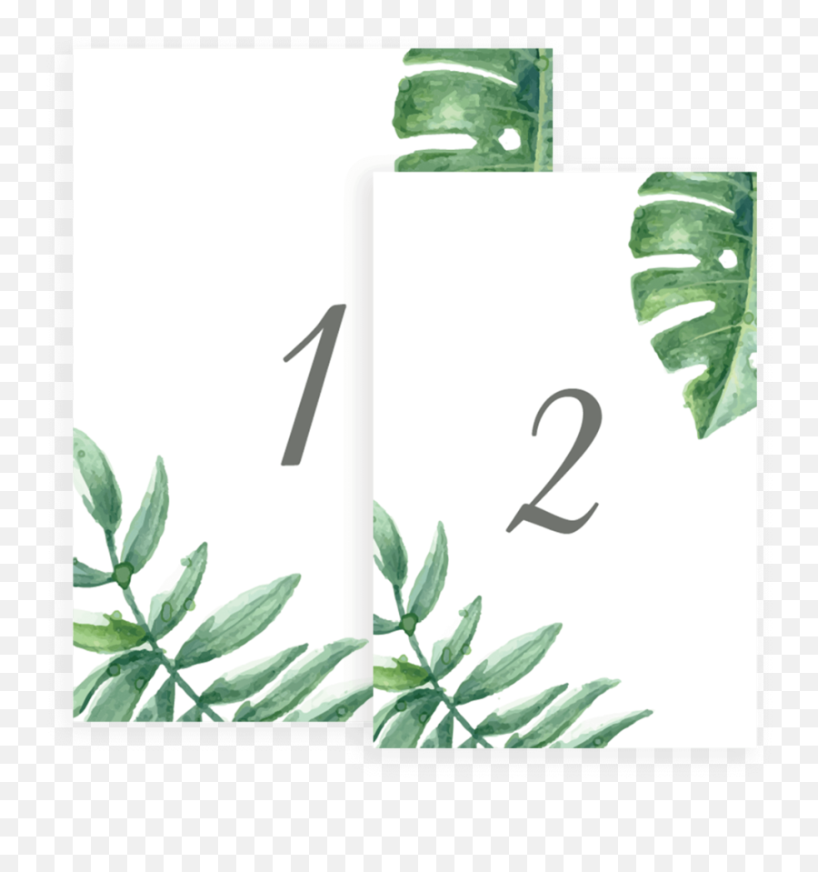 Tropical Leaves Wedding Table Number Cards - Tf1 Paper Png,Tropical Leaf Png
