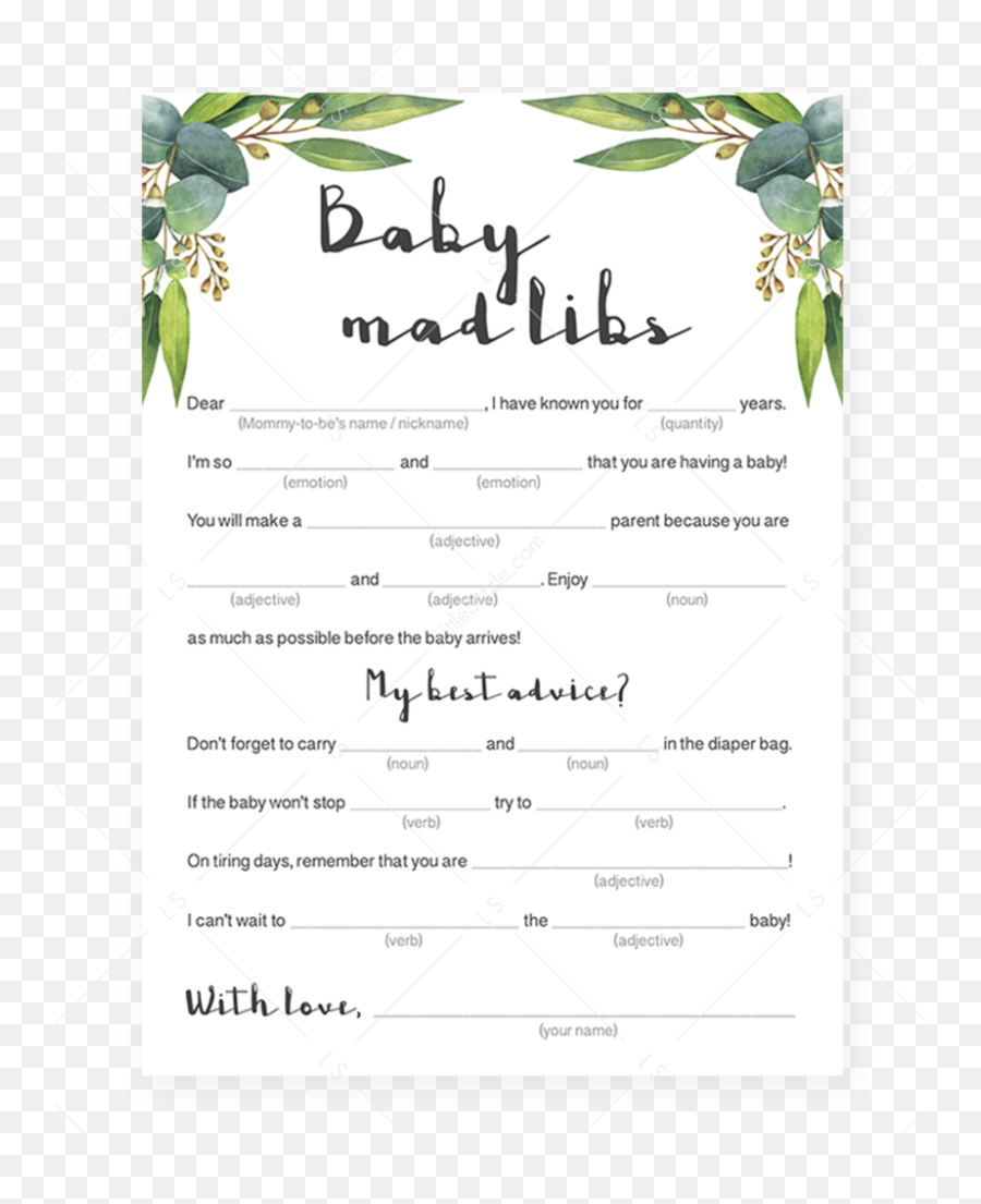 Download Baby Mad Libs Shower Game Printable With - Mad Libs Baby Shower Png,Mad Emoji Png