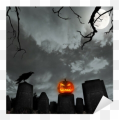 Spooky Halloween Background With Pumpkin And Raven Silhouette Sticker U2022 Pixers - We live to change Skyscraper png