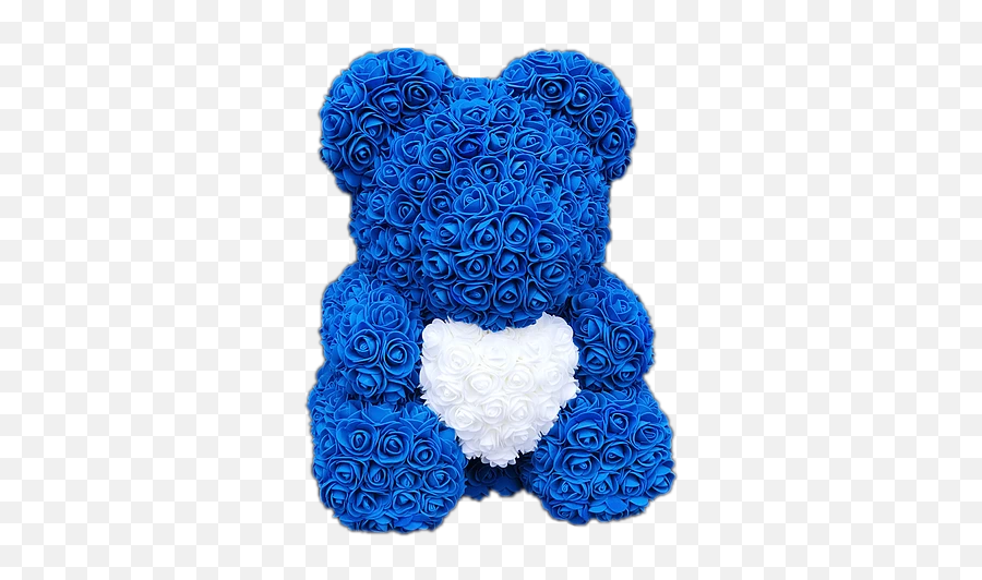 Flower Foam Bear - Dark Blue With White Heart Plt By M White And Dark Blue Teddy Bear Png,White Heart Transparent