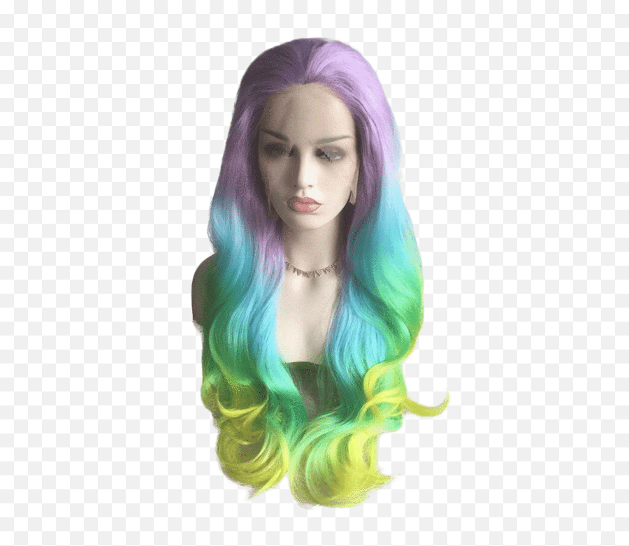 Pastel Rainbow Ombré Wavy Long Lace Front Wig - Pastel Rainbow Lace Front Wig Png,Pastel Rainbow Png