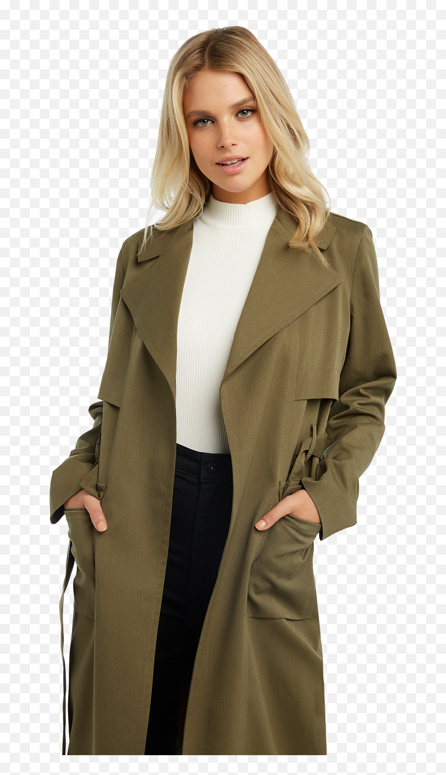 Trench Coat In Army Green Bardot - Overcoat Png,Trench Coat Png