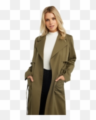 Trench Coat In Army Green Bardot - Overcoat Png,Trench Coat Png