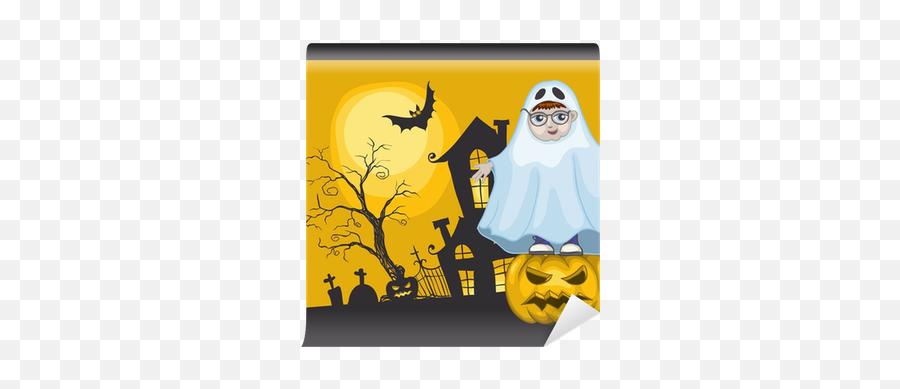 Little Ghost And Pumpkin Halloween Background Wall Mural U2022 Pixers - We Live To Change Illustration Png,Halloween Background Png