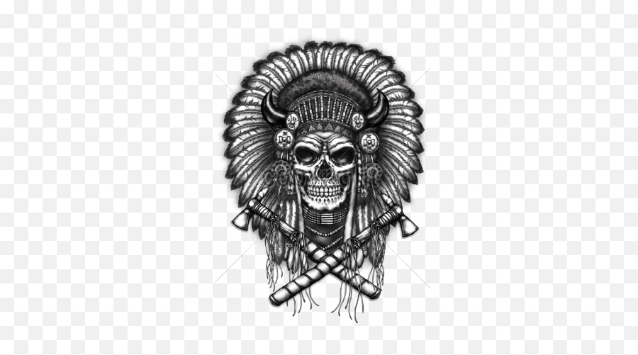 16899 - 13x18indianheadressskullpng 420420 Warrior Skull With Headdress Drawings,Skull Tattoo Png