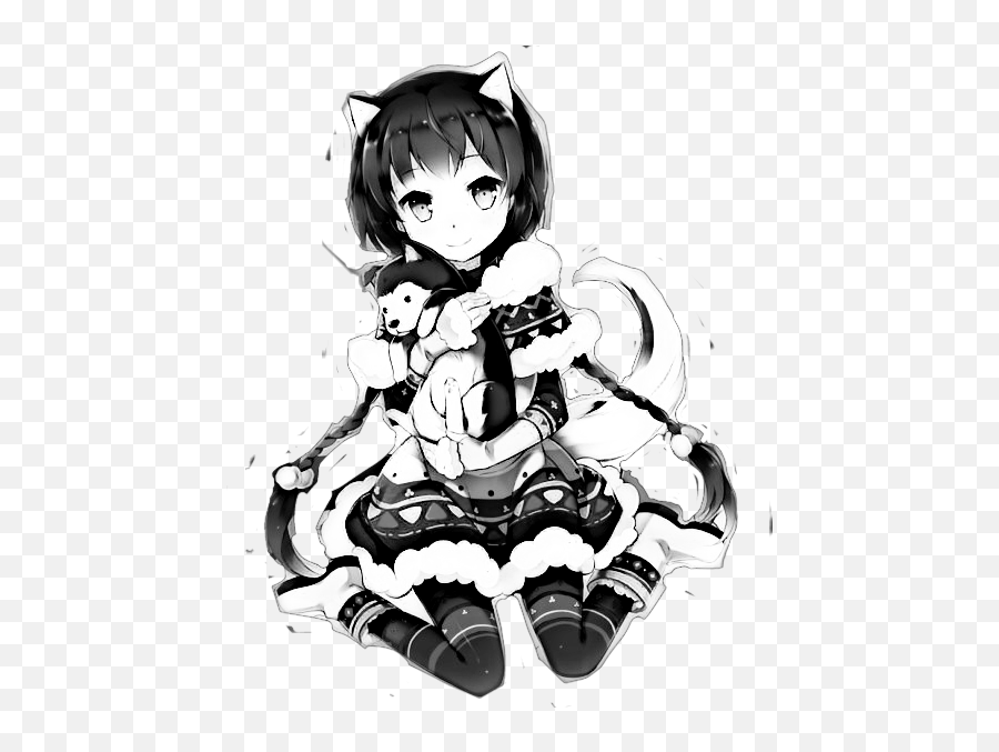 Anime Wolf Girl Clipart Free Png Images - Anime Wolf Girl Black And White,Anime Hair Transparent