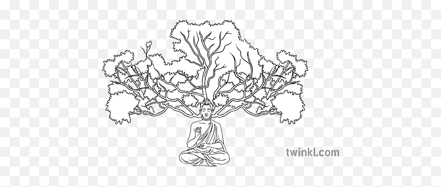 Buddah Under Bodhi Tree Religion Buddhism Ks3 Black And - Language Png,Buddah Icon