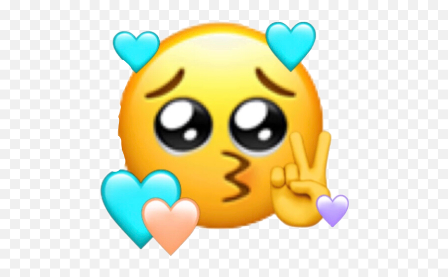 Love Cute Emoji Heart Eyes Blue Purple Pink Aesthetic - Kissy Face Crying Peace Sign Emoji Png,Heart Eyes Transparent