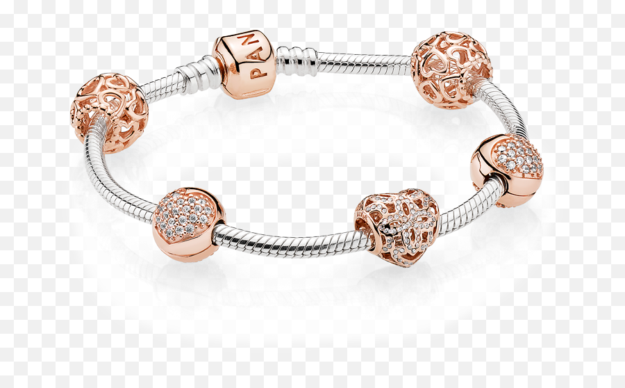 Pandora Clip Charm Rose Gold Bracelet - Portable Pandora Rose Clip Charm Png,Bracelet Png