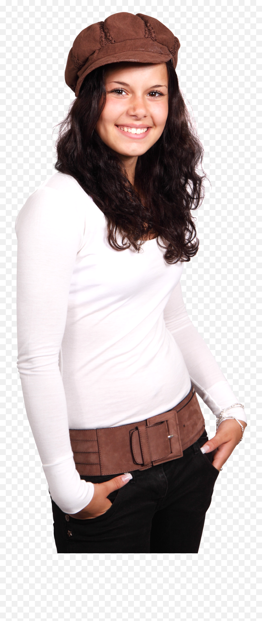 Young Smiling Woman With Brown Cap Png Image - Pngpix,White T Shirt Png