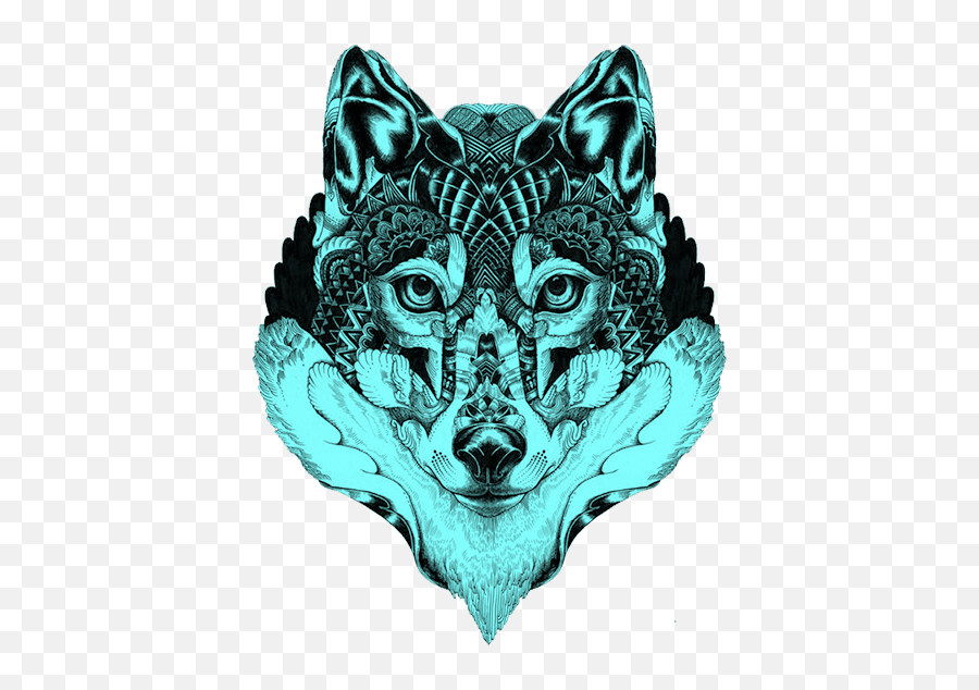 Blue Gray Tattoo Illustration Wolf - Day Of The Dead Wolf Png,Wolf Face Png