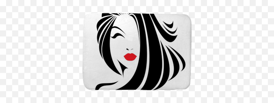 Bath Mat Women Long Hair Style Icon Logo Face - Hair Black And White Background Png,Long Hair Icon