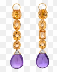 Pair Of Amethyst And Yellow Garnet Earrings - Solid png