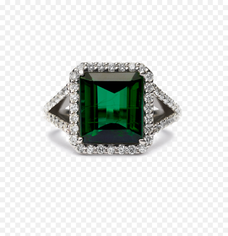 Emerald Cut Green Tourmaline And Diamond Ring - Engagement Ring Png,Diamond Ring Png