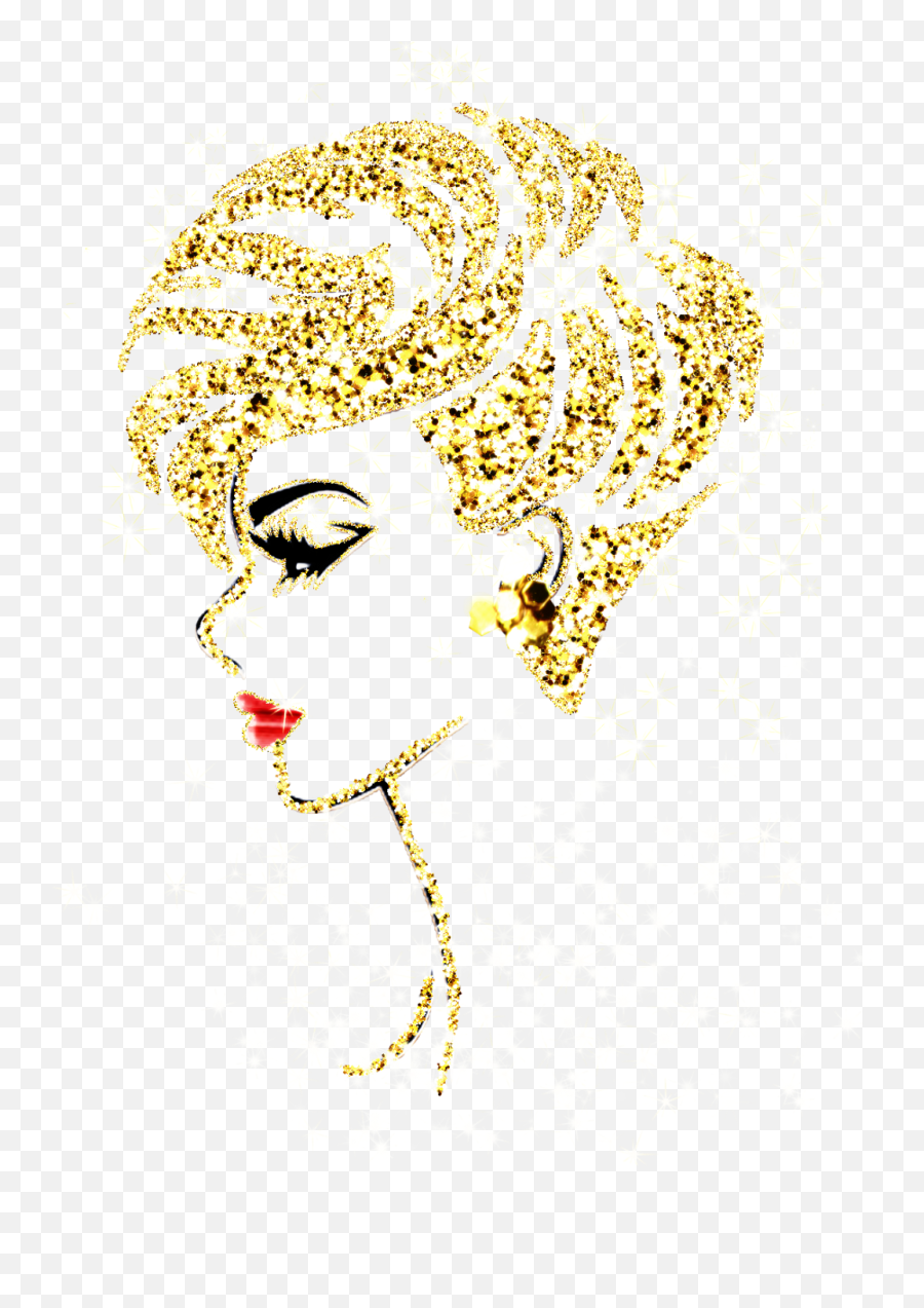 Download Gold Glitter Sparkle Red Lips Profile Lady - Illustration Png,Gold Sparkle Png