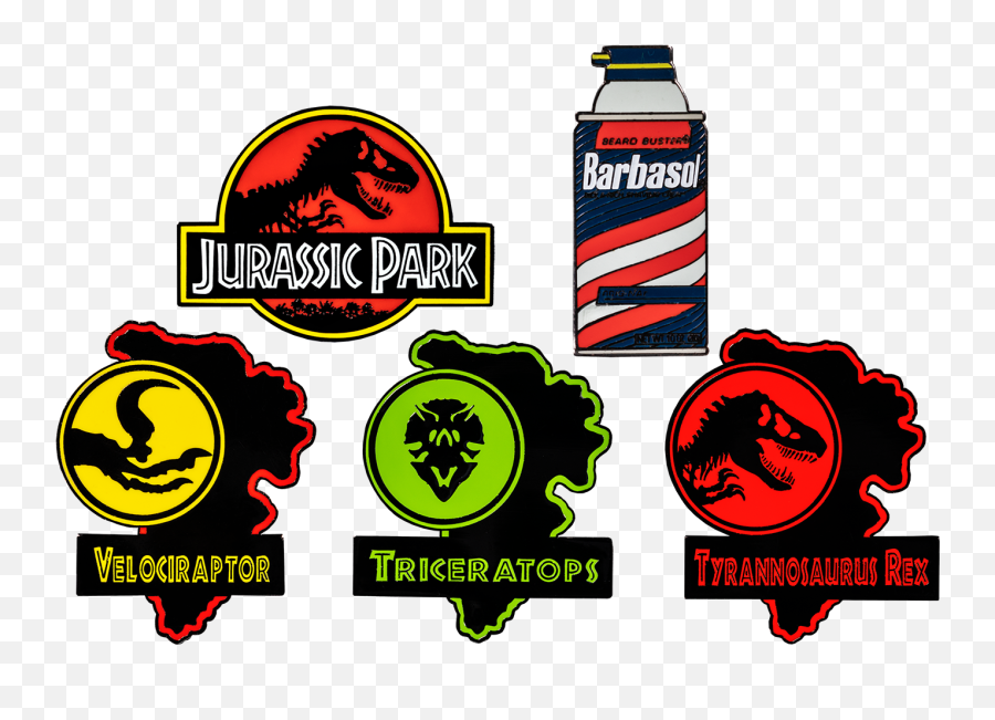 Jurassic Park - Series 1 Enamel Pin Bundle Set Of 5 By Antioquia La Mas Educada Png,Jurassic Park Logo Transparent
