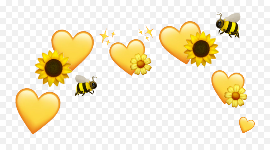 Hearts Sunflower Bee Flower Emoji Crown - Yellow Heart Crown Png,Bee Emoji Png