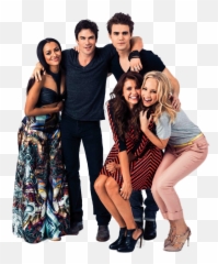 Caroline Elena Damon And Stefan - Vampire Diaries Cast png
