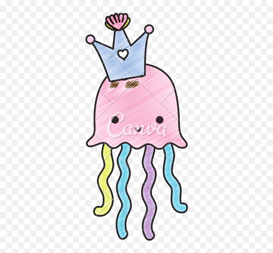 Doodle Cute Jellyfish Marine Animal With Crown - Icons By Canva Cute Animal Clipart Black And White Png,Transparent Jellyfish