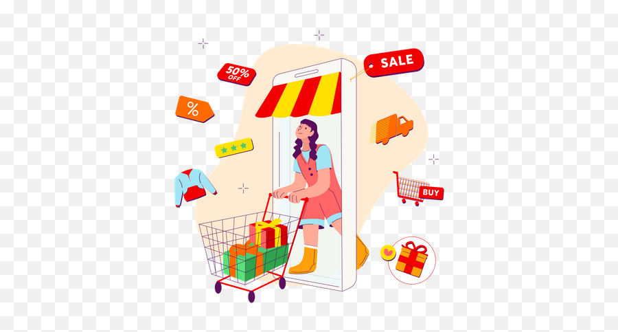 Woman Shopping Icon - Download In Flat Style Cleanliness Png,Mobile Cart Icon