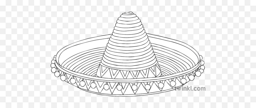 Sombrero Black And White Illustration - Twinkl Line Art Png,Sombrero Transparent Background