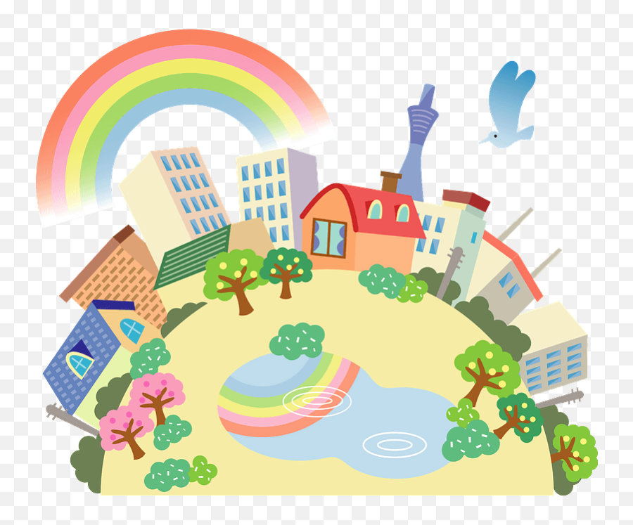 Town And Reflected In Water Clipart - City And Town Clipart Png,Rainbow Transparent Png