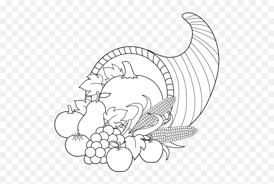 Harvest Cornucopia Line Art - Cornucopia Line Drawing Png,Cornucopia Png