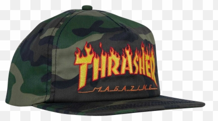 Thrasher Flame Logo Embroidered Snapback Hat - Camo png