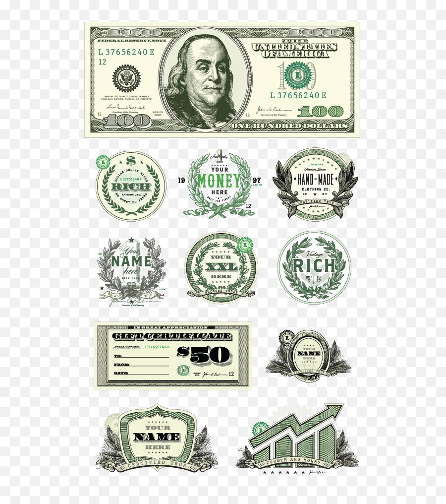 Money Clipart Vector Set - Dollar Bill 1 Vector Drawings Of Benjamin Franklin Png,1 Dollar Png