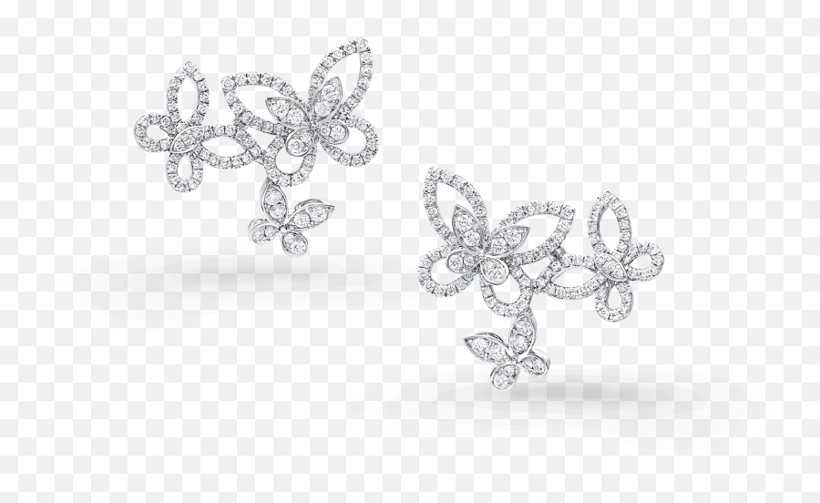Triple Butterfly Silhouette Earrings Diamond Graff - Silver Png,Butterfly Silhouette Png