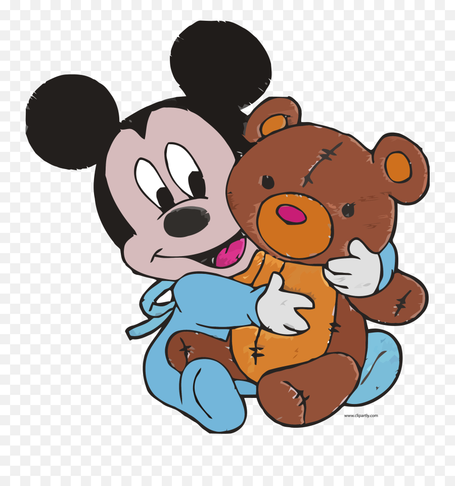 Baby Mickey Mouse And Toy Bear Embroidery Design Clipart Png - Mickey Mouse With Bear,Masha And The Bear Png