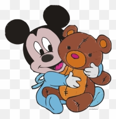 Baby Mickey Mouse And Toy Bear Embroidery Design Clipart Png - Mickey Mouse With Bear,Masha And The Bear Png