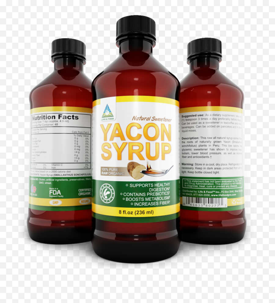 Yacon Syrup 3 Bottles Render 1 Png - Cough Syrup Bottle Png,Medicine Bottle Png