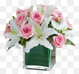 Pink Roses And White Lilies - png