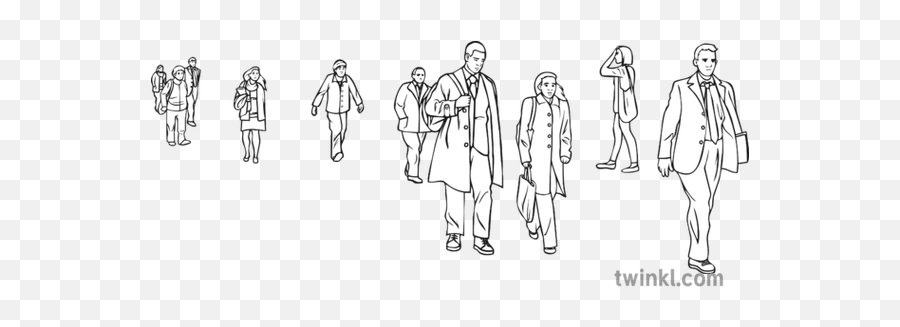 Crowd Of People Walking Black And White Illustration - Twinkl Person Walking Black And White Illustration Png,Walking Person Png