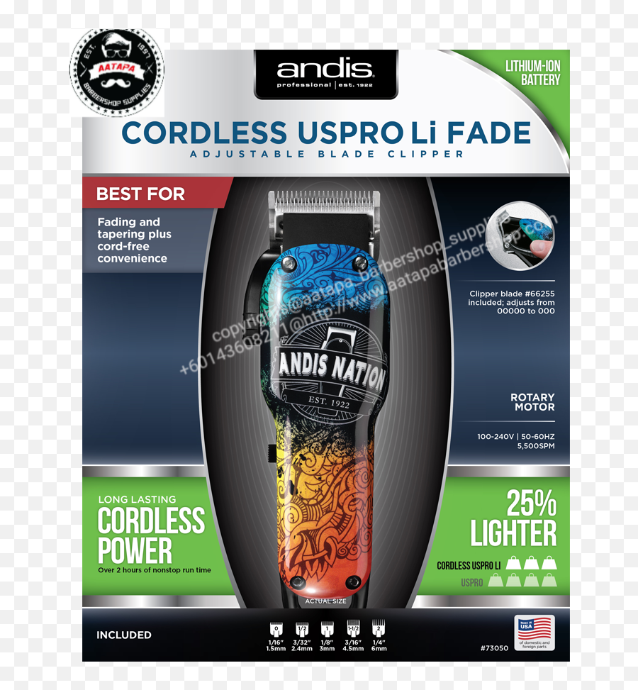 Andis Nation Cordless Uspro Li Fade Adjustable Blade Clipper 73050 - Andis Cordless Envy Li Png,Clipper Png
