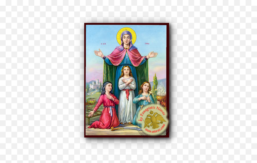 Her Daughters Neoclassic Wooden Icon - Icon Saint Sophia Daughters Png,Sophia Icon