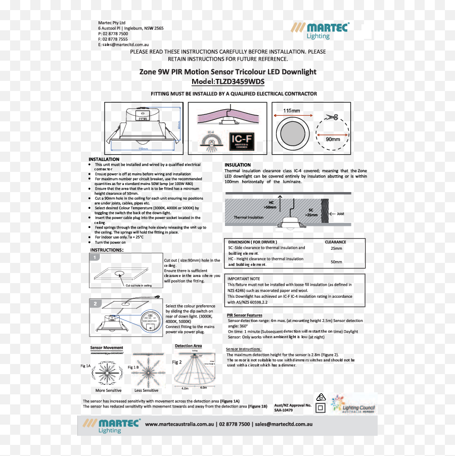 Martez Tlz3459wds Motion Sensor Tri Color Led Downlight - Vertical Png,Lifesize Icon 400 Installation Guide