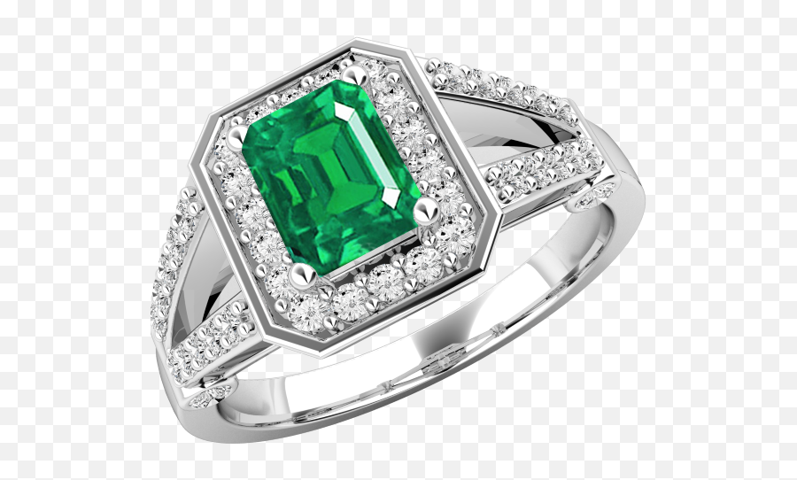 Download Emerald And Diamond Cluster Ring For Women In 18ct - Emerald Cut Diamond Dress Rings Png,Chaos Emerald Png