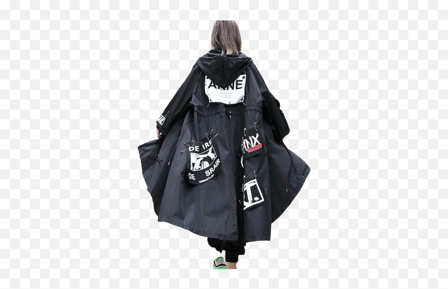 Us 470 47 Offautumn Spring Female Oversized Hooded Trench Coat Women New Letter Pattern Patch Designs Pins Punk Rock Casual Style Lt830s60trench - Girl Png,Trench Coat Png