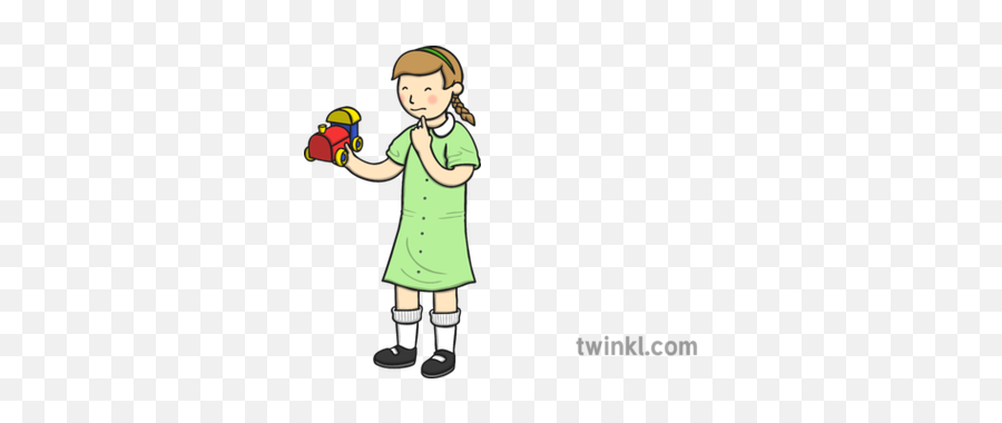 Confused Girl Holding A Toy Train Illustration - Twinkl Holding A Toy Train Png,Toy Train Png